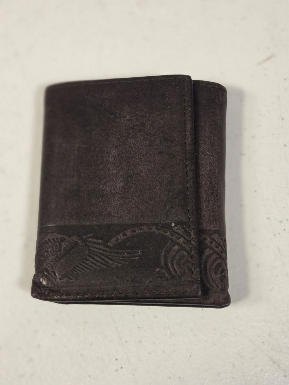 Wrangler Genuine Leather Trifold Wallet Brown Western‎ Embossed Scroll